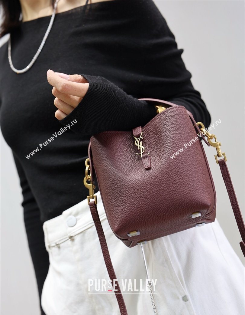Saint Laurent LE 37 Mini Bucket Bag in Grained leather 765870 Burgundy 2026 (YY-260119071)