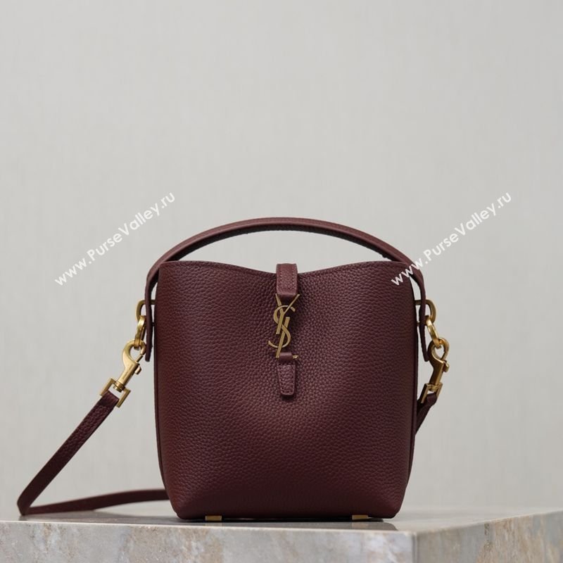 Saint Laurent LE 37 Mini Bucket Bag in Grained leather 765870 Burgundy 2026 (YY-260119071)