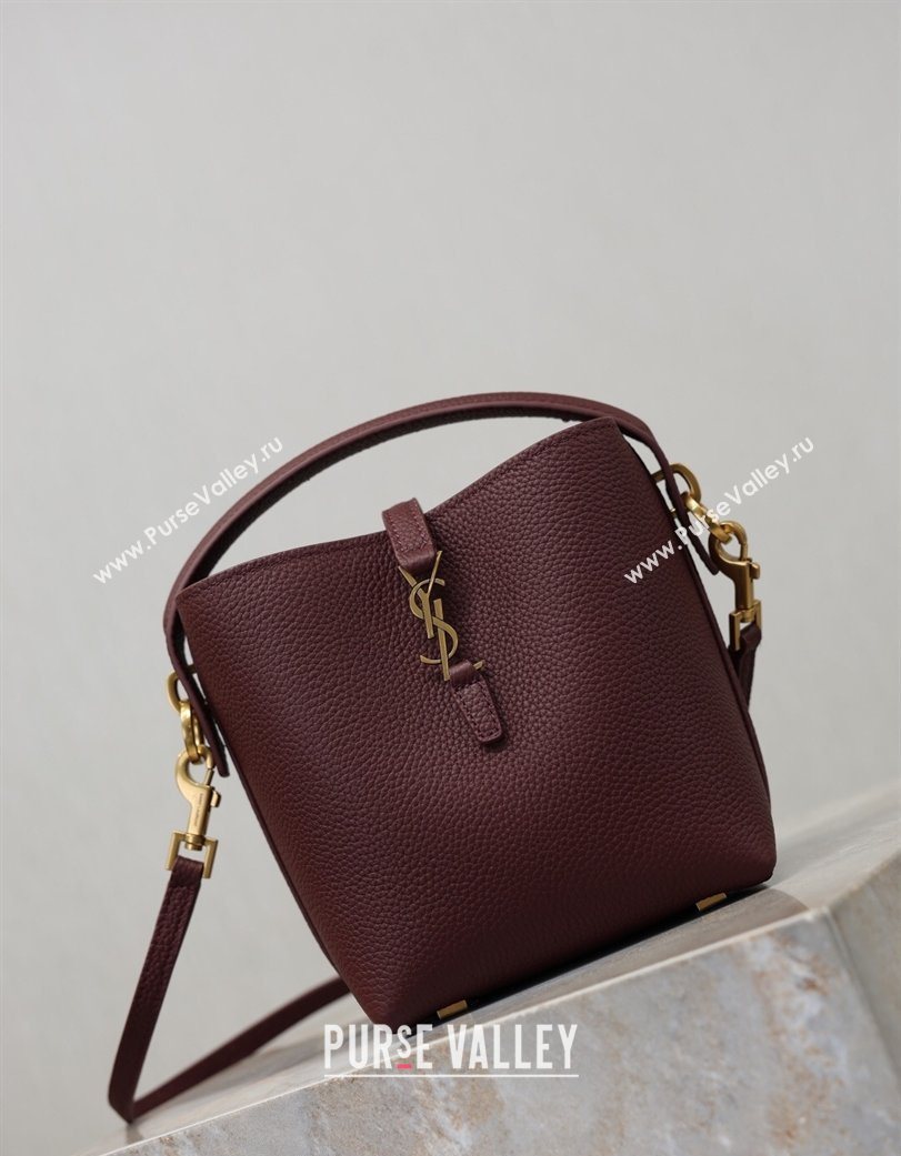 Saint Laurent LE 37 Mini Bucket Bag in Grained leather 765870 Burgundy 2026 (YY-260119071)