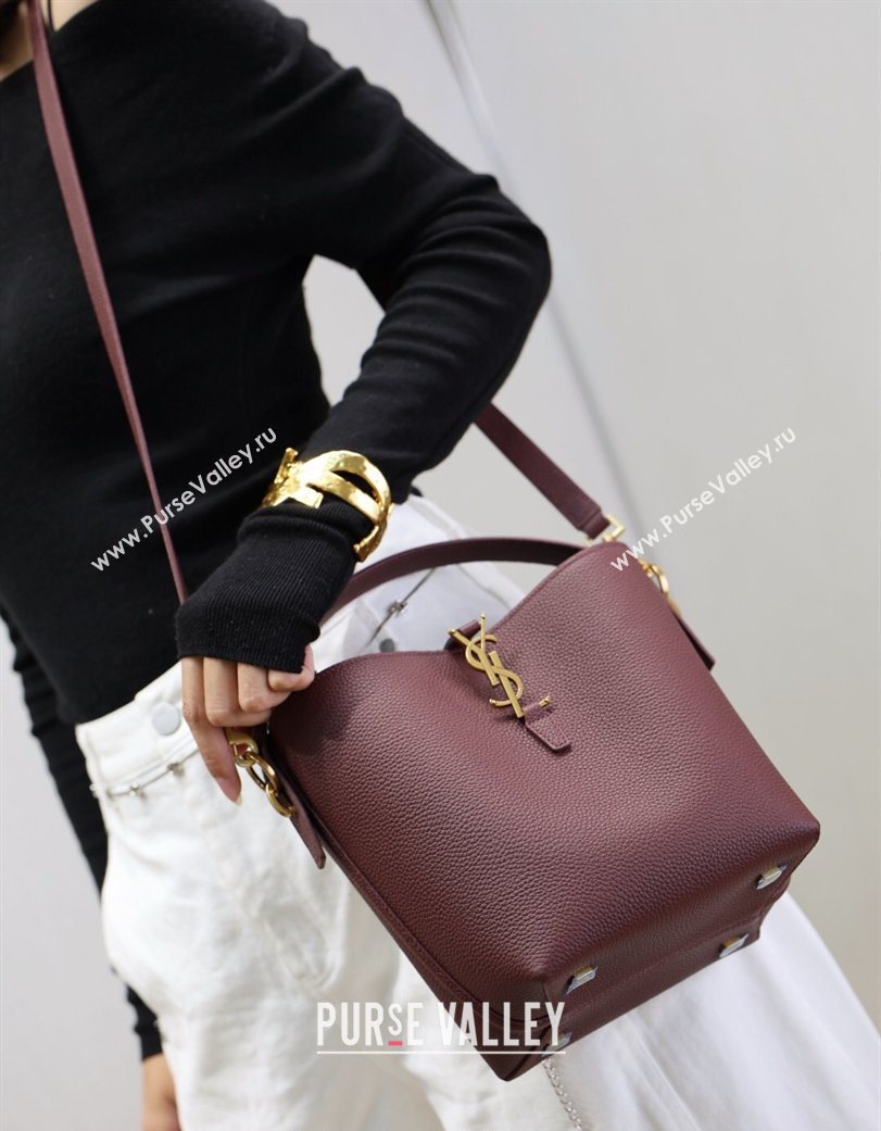 Saint Laurent LE 37 Small Bucket Bag in Grained leather 749036 Burgundy 2026 (YY-260119074)