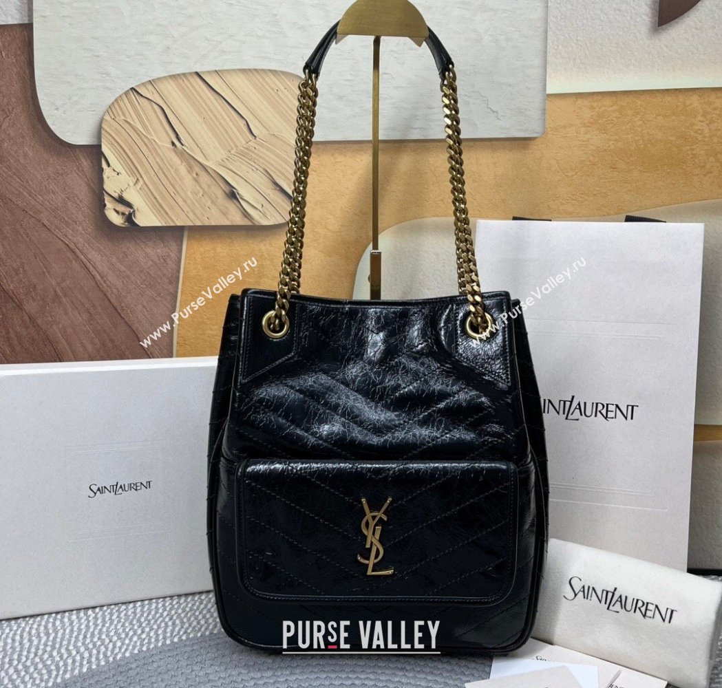 Saint Laurent Niki Small Shopping Bag in Shiny Vintage Leather Black 2026 862295 (nana-260119046)