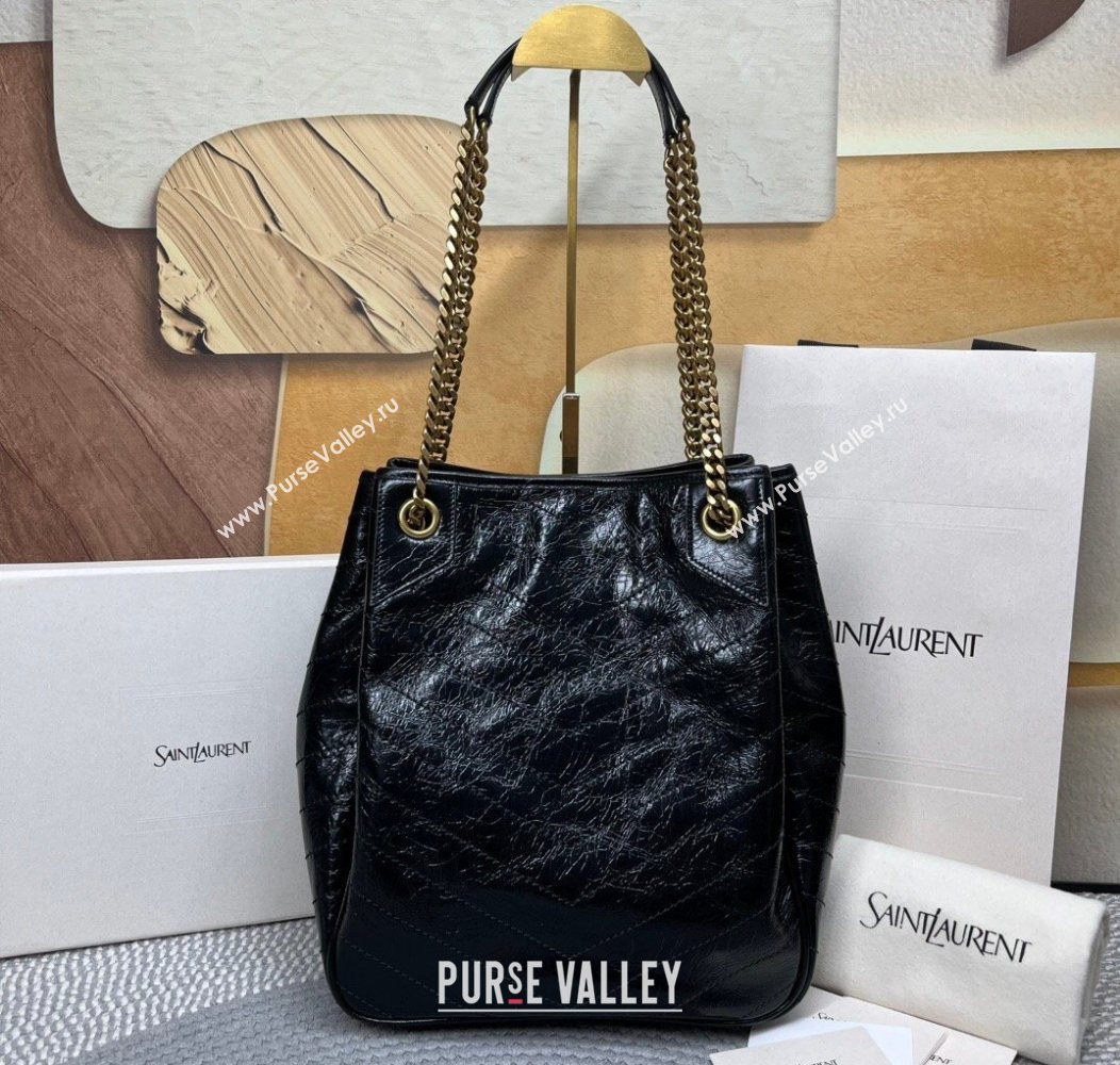 Saint Laurent Niki Small Shopping Bag in Shiny Vintage Leather Black 2026 862295 (nana-260119046)