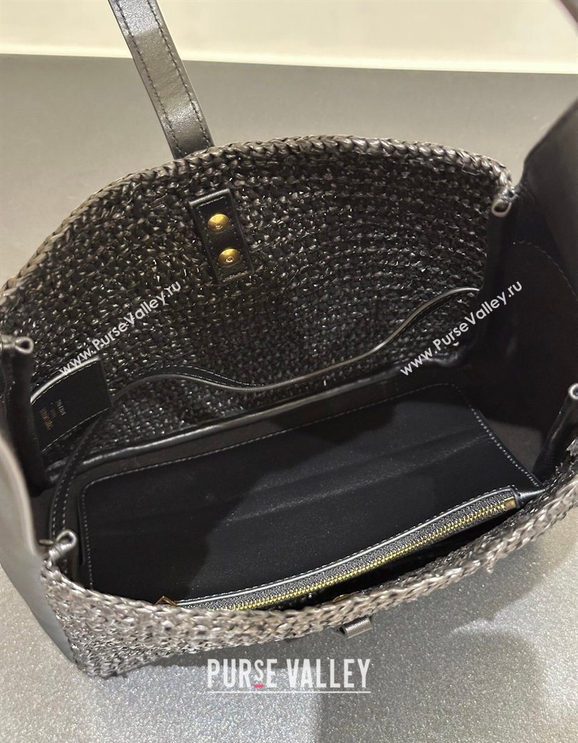 Saint Laurent LE 5 À 7 Supple Small Hobo Bag in Raffia Straw Like and Leather 713938 Black 2026 (YIDA-260119001)