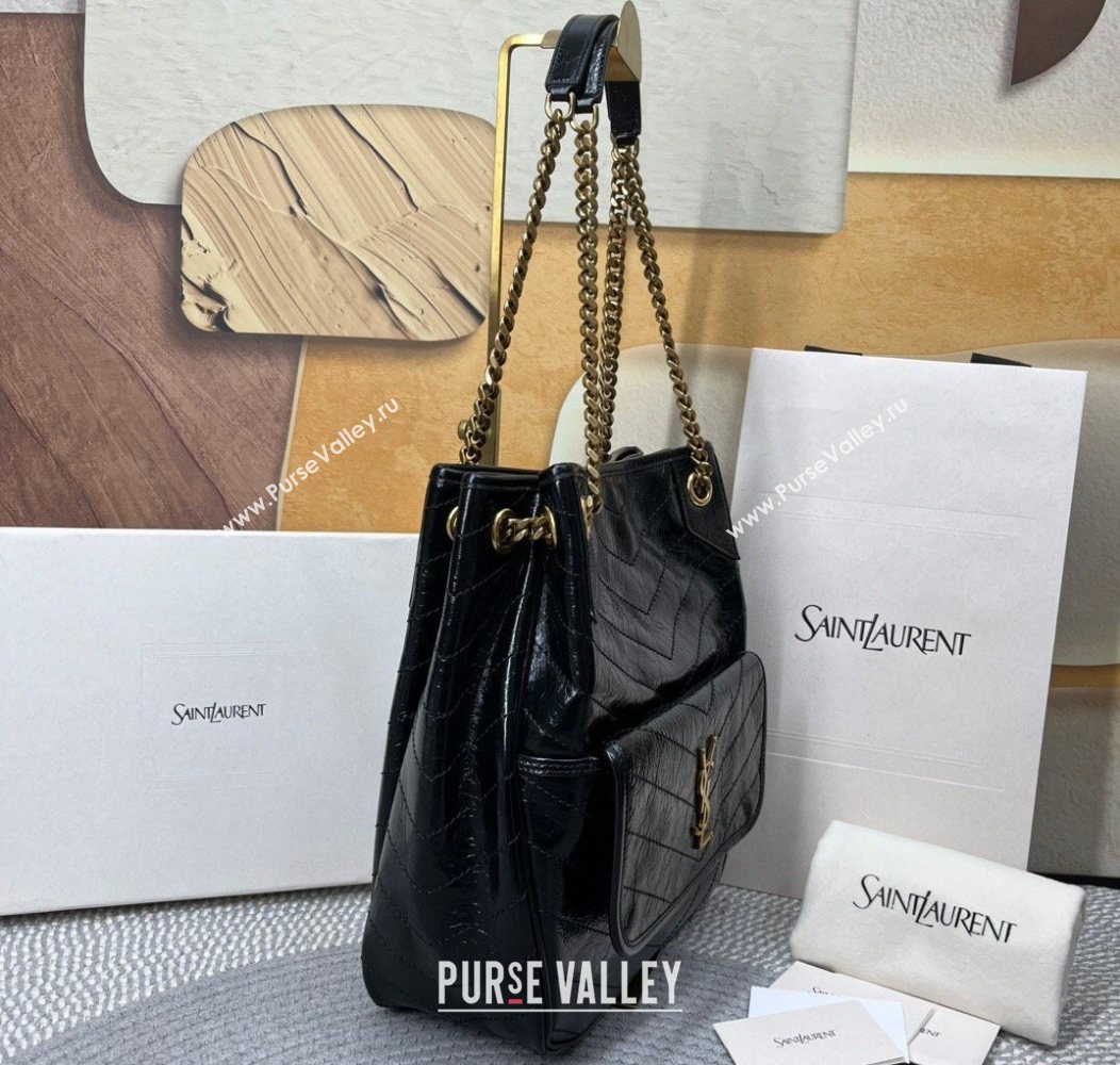 Saint Laurent Niki Small Shopping Bag in Shiny Vintage Leather Black 2026 862295 (nana-260119046)