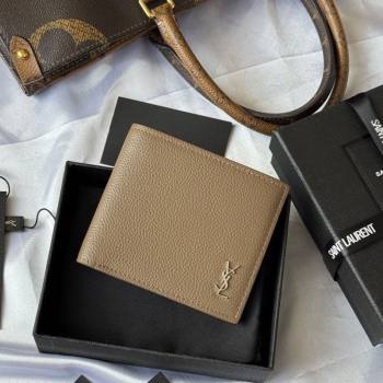 Saint Laurent Mens Tiny Cassandre Eastwest Wallet in Grained Leather Khaki 2026 607727 (YY-260119091)