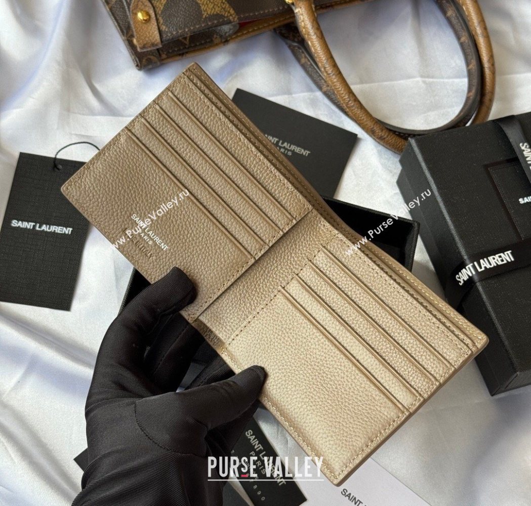 Saint Laurent Mens Tiny Cassandre Eastwest Wallet in Grained Leather Khaki 2026 607727 (YY-260119091)