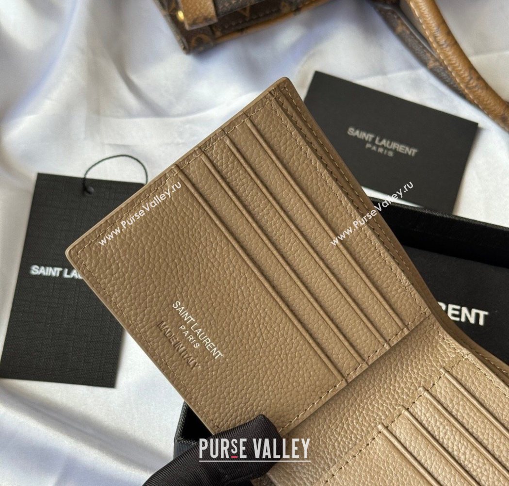 Saint Laurent Mens Tiny Cassandre Eastwest Wallet in Grained Leather Khaki 2026 607727 (YY-260119091)