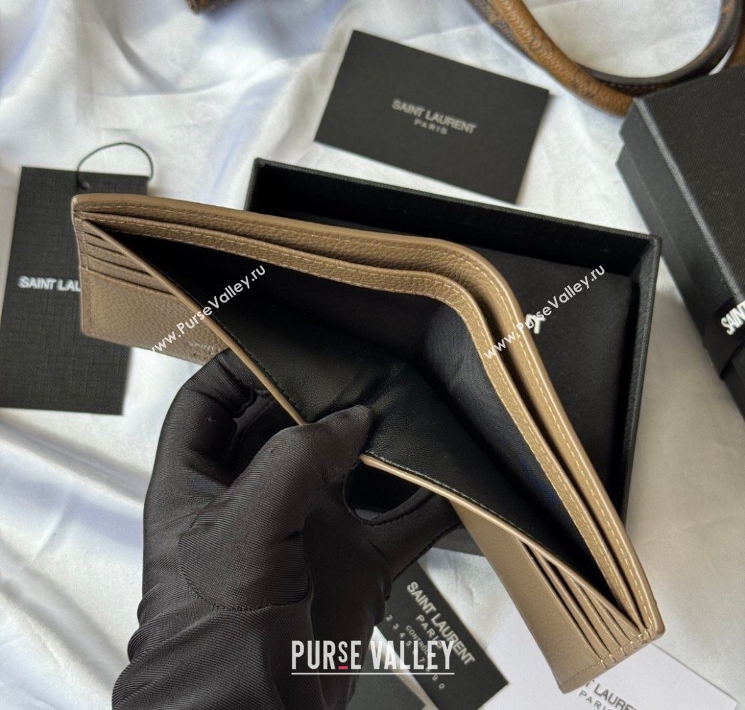 Saint Laurent Mens Tiny Cassandre Eastwest Wallet in Grained Leather Khaki 2026 607727 (YY-260119091)