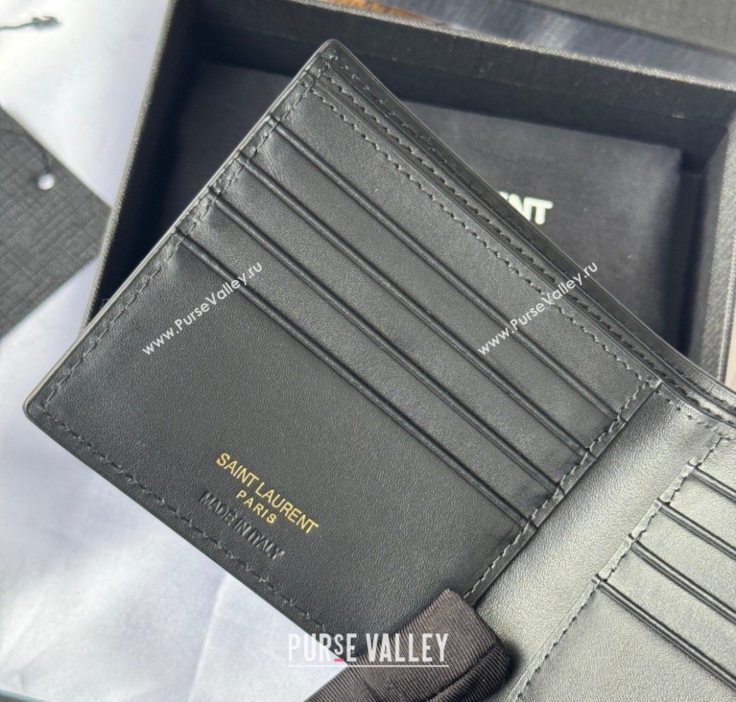 Saint Laurent Mens Tiny Cassandre Eastwest Wallet in Crocodile Embossed Leather Black/Gold 2026 607727 (YY-260119094)