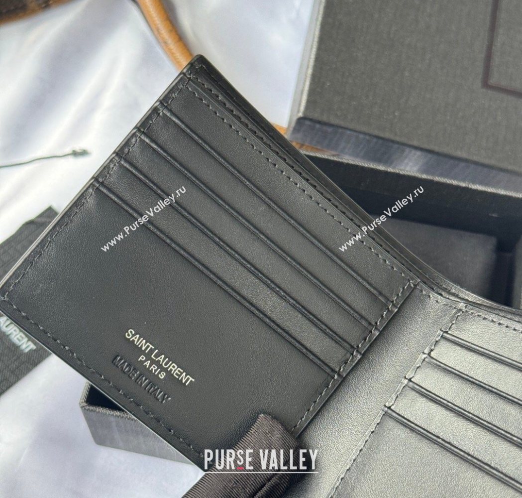 Saint Laurent Mens Tiny Cassandre Eastwest Wallet in Crocodile Embossed Leather Black/Silver 2026 607727 (YY-260119095)
