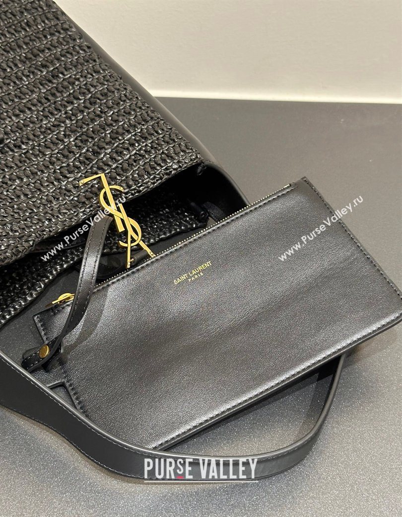 Saint Laurent LE 5 À 7 Supple Small Hobo Bag in Raffia Straw Like and Leather 713938 Black 2026 (YIDA-260119001)