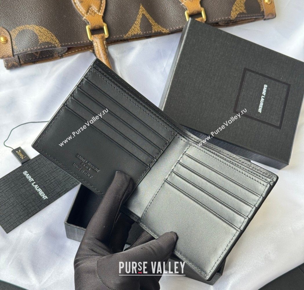 Saint Laurent Mens Tiny Cassandre Eastwest Wallet in Crocodile Embossed Leather All Black 2026 607727 (YY-260119096)