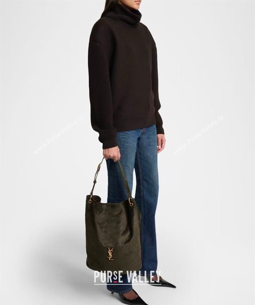 Saint Laurent Niki Supple Bucket Bag in Suede Green 2025 8443461 (YY-260119047)