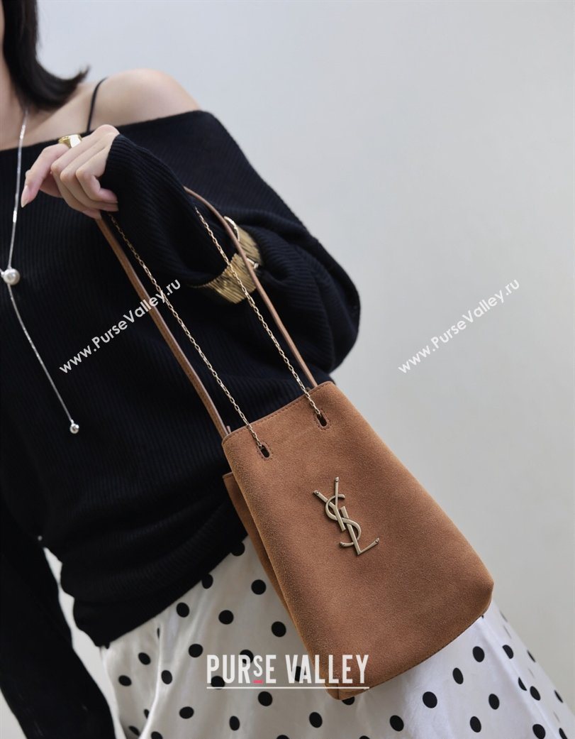 Saint Laurent Pochon Bucket Bag in Suede Caramel 2025 801070 (YY-260119101)
