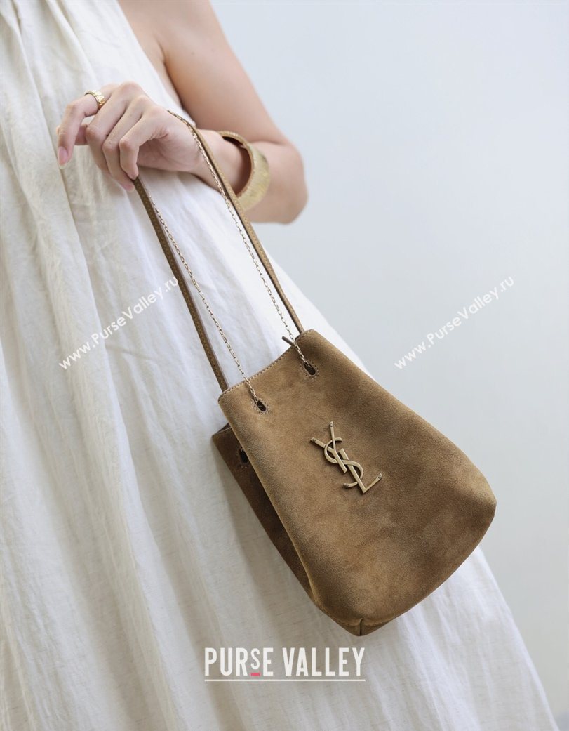 Saint Laurent Pochon Bucket Bag in Suede Brown 2025 801070 (YY-260119102)
