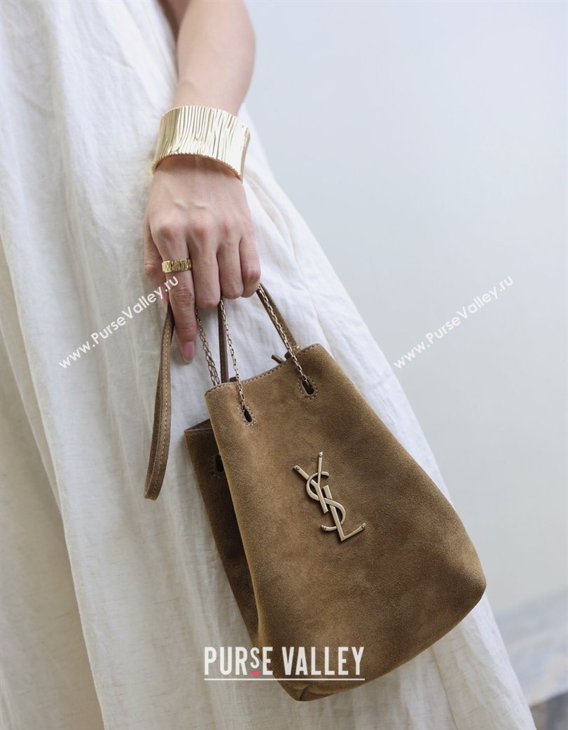 Saint Laurent Pochon Bucket Bag in Suede Brown 2025 801070 (YY-260119102)
