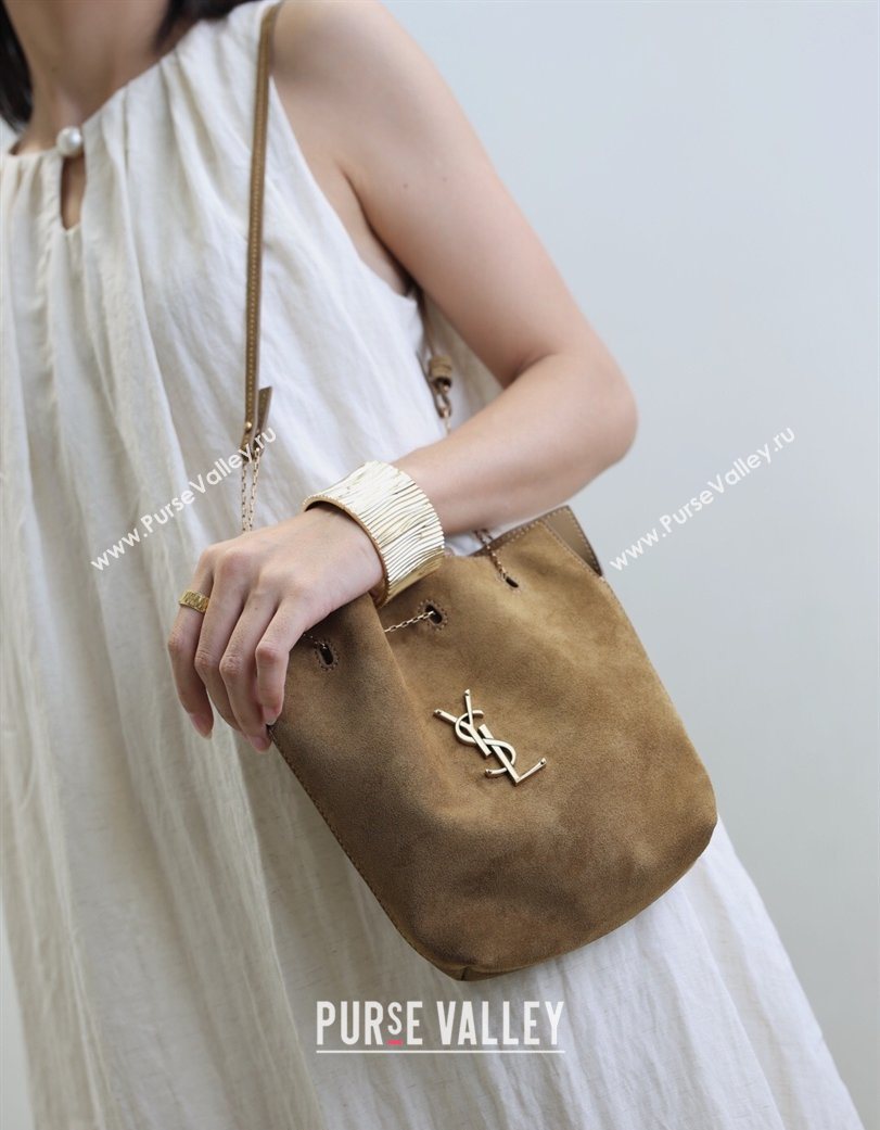 Saint Laurent Pochon Bucket Bag in Suede Brown 2025 801070 (YY-260119102)