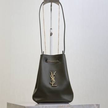 Saint Laurent Pochon Bucket Bag in Lambskin Leather Green 2025 801070 (YY-260119103)