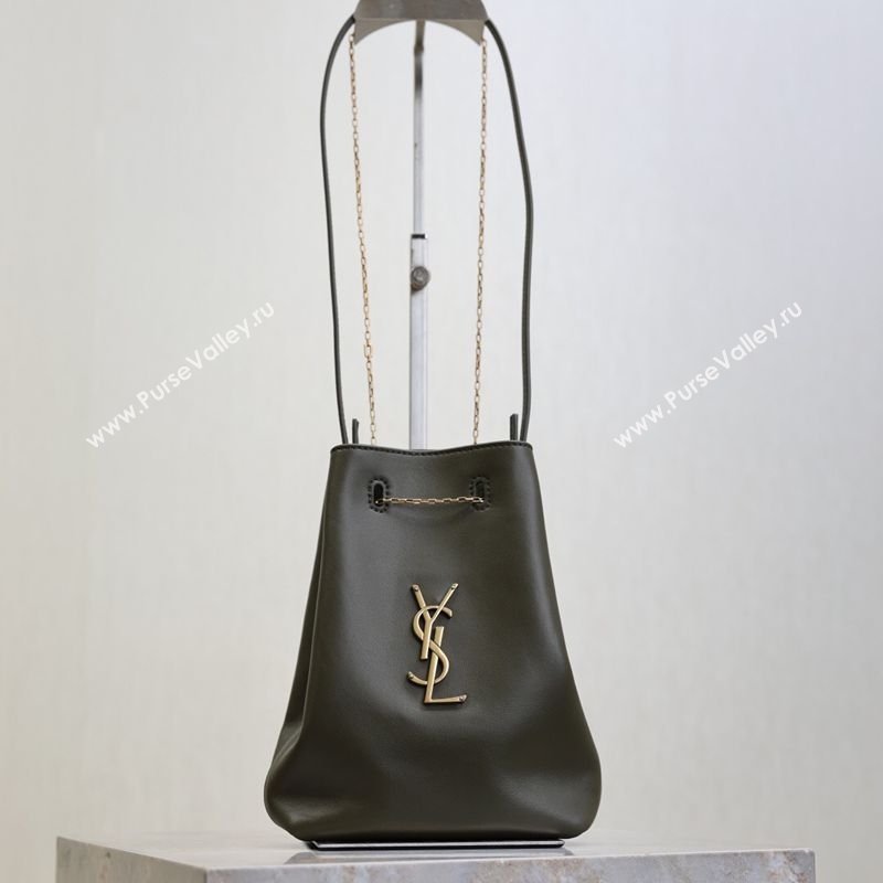 Saint Laurent Pochon Bucket Bag in Lambskin Leather Green 2025 801070 (YY-260119103)