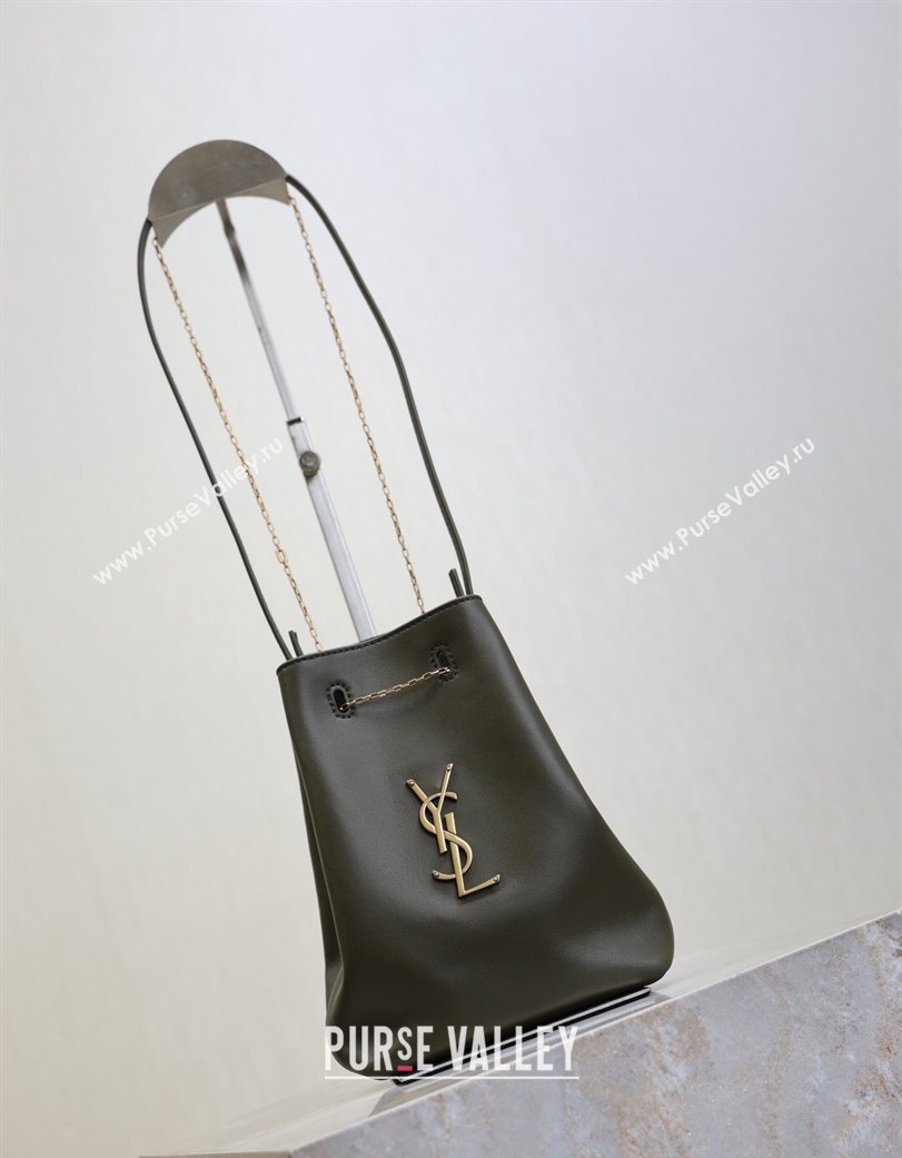 Saint Laurent Pochon Bucket Bag in Lambskin Leather Green 2025 801070 (YY-260119103)