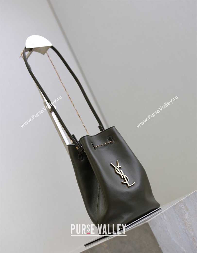 Saint Laurent Pochon Bucket Bag in Lambskin Leather Green 2025 801070 (YY-260119103)