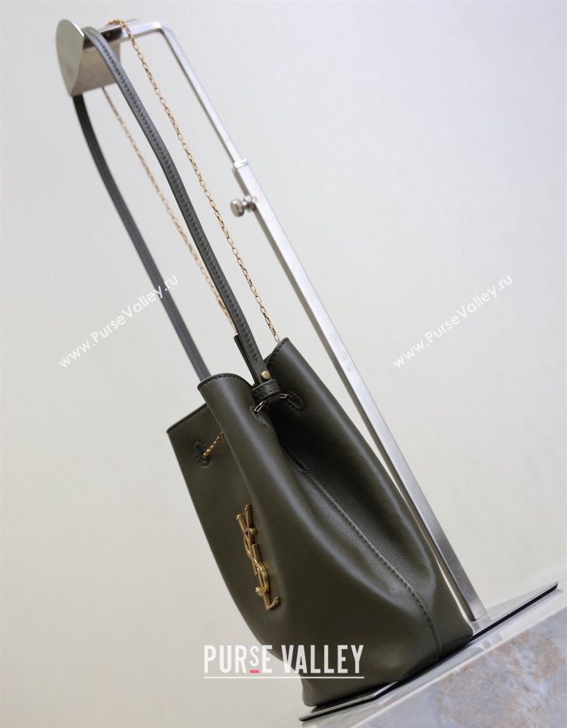 Saint Laurent Pochon Bucket Bag in Lambskin Leather Green 2025 801070 (YY-260119103)