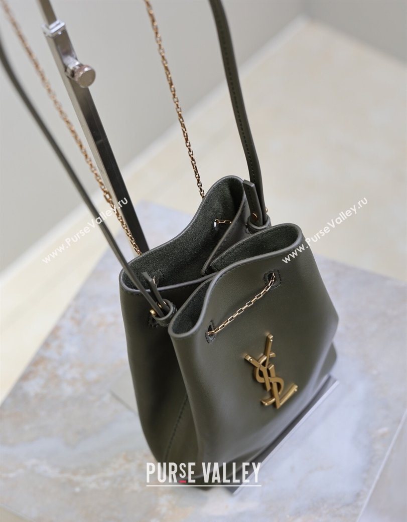 Saint Laurent Pochon Bucket Bag in Lambskin Leather Green 2025 801070 (YY-260119103)