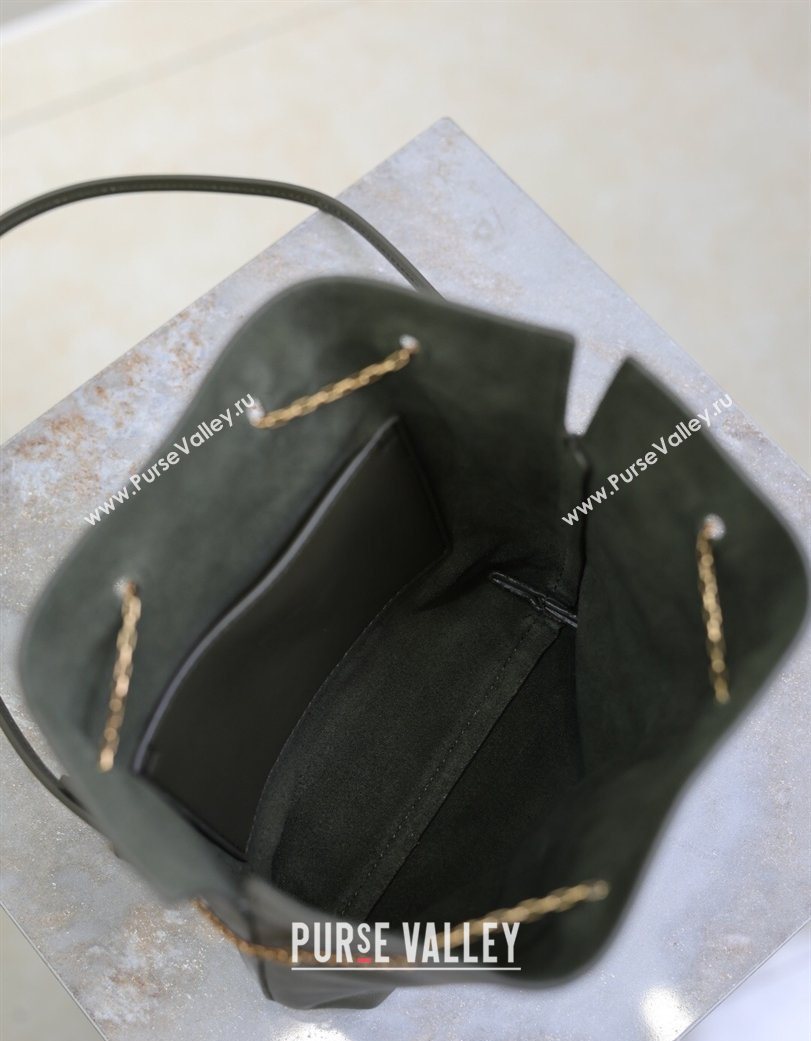 Saint Laurent Pochon Bucket Bag in Lambskin Leather Green 2025 801070 (YY-260119103)