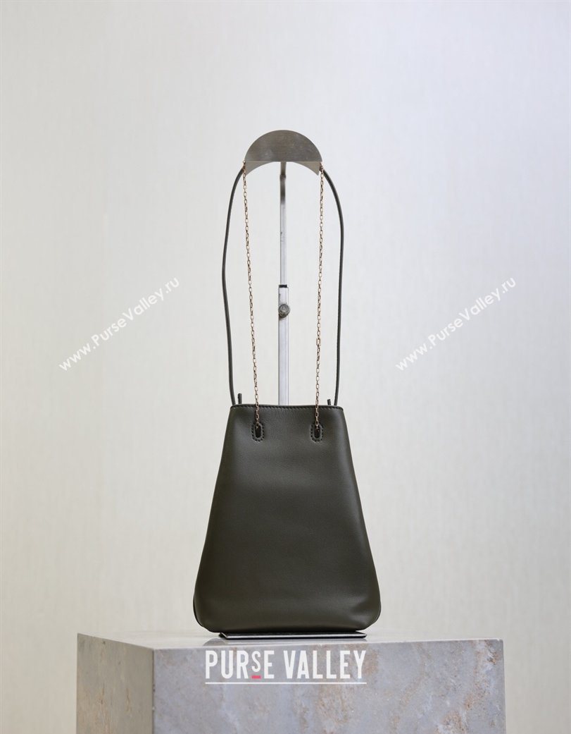 Saint Laurent Pochon Bucket Bag in Lambskin Leather Green 2025 801070 (YY-260119103)