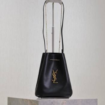 Saint Laurent Pochon Bucket Bag in Lambskin Leather Black 2025 801070 (YY-260119104)