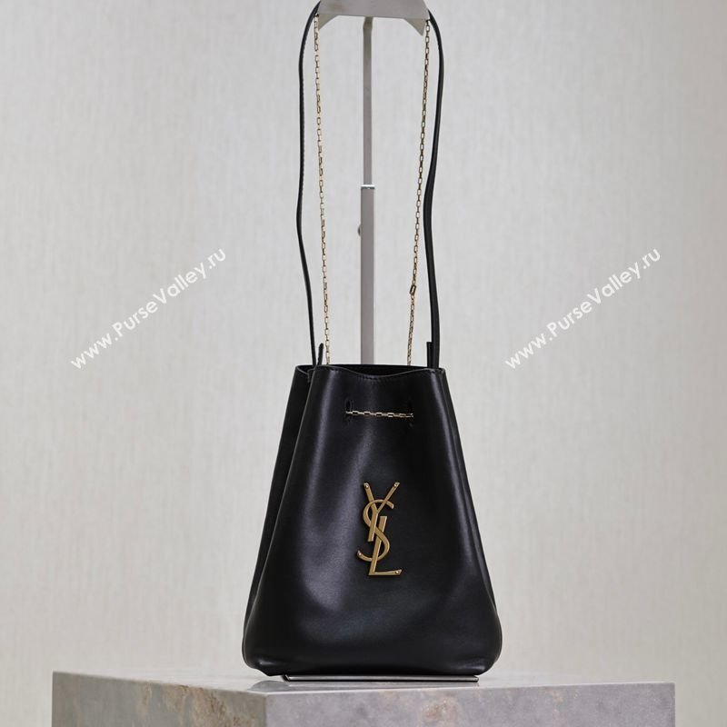 Saint Laurent Pochon Bucket Bag in Lambskin Leather Black 2025 801070 (YY-260119104)