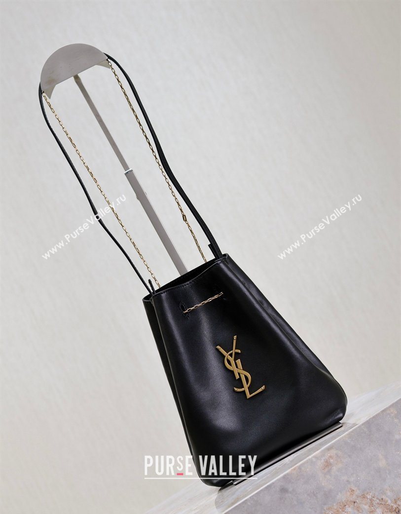 Saint Laurent Pochon Bucket Bag in Lambskin Leather Black 2025 801070 (YY-260119104)