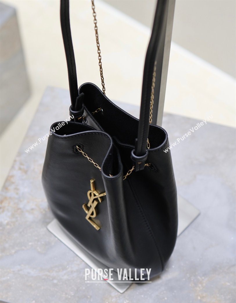 Saint Laurent Pochon Bucket Bag in Lambskin Leather Black 2025 801070 (YY-260119104)