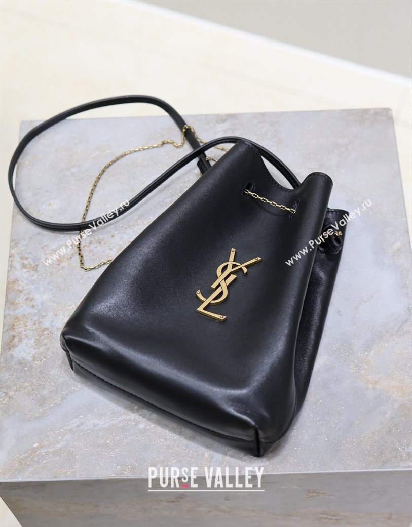 Saint Laurent Pochon Bucket Bag in Lambskin Leather Black 2025 801070 (YY-260119104)
