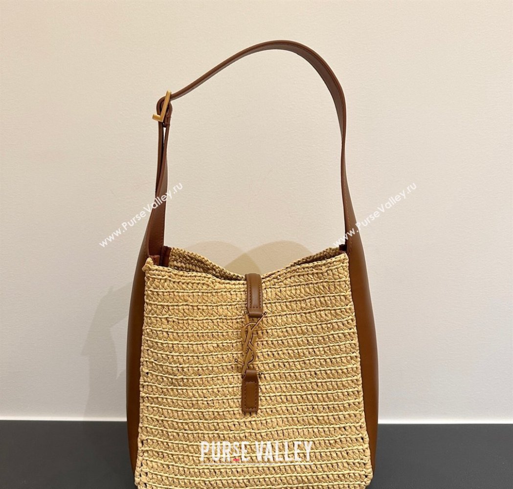 Saint Laurent LE 5 À 7 Supple Small Hobo Bag in Raffia Straw Like and Leather 713938 BrownKhaki 2026 (YIDA-260119002)