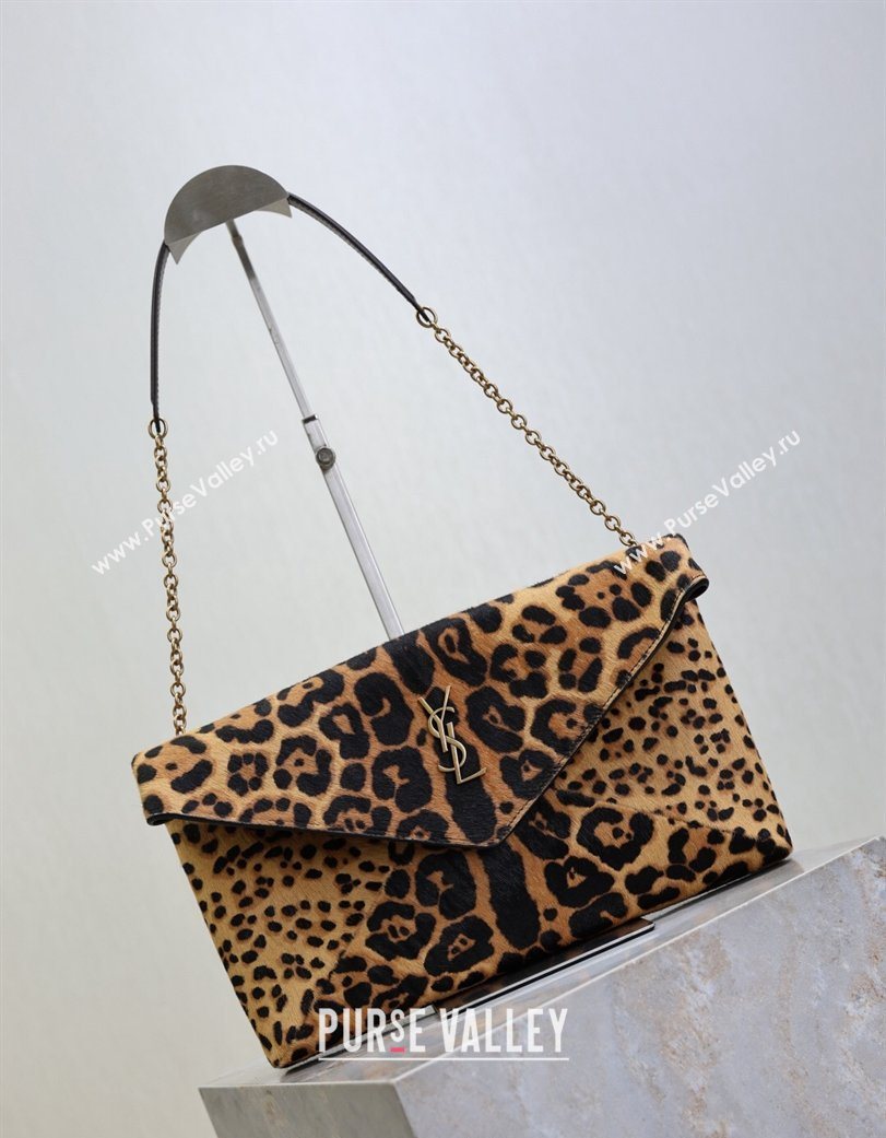 Saint Laurent Cassandre Large Envelope Pouch in Leopard Print Pony Hair 2025 769307 (YY-260119081)