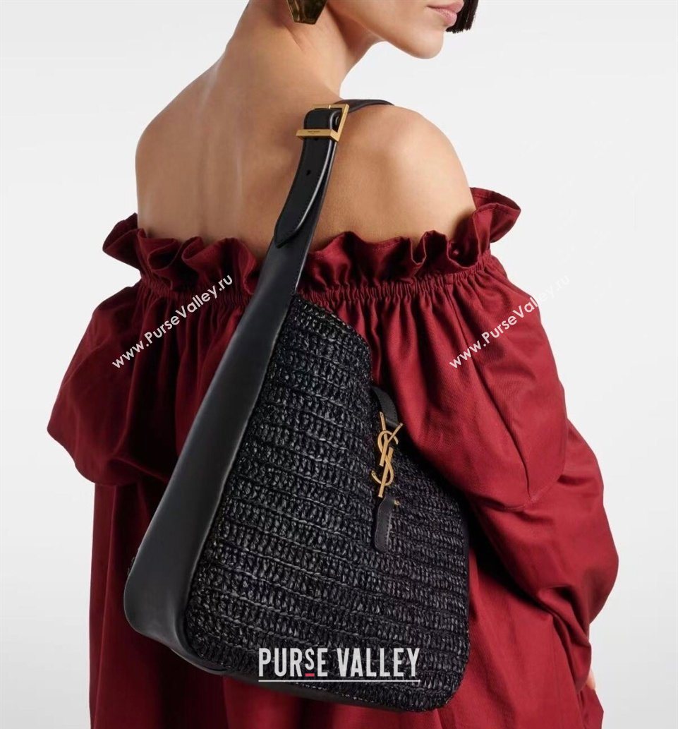 Saint Laurent LE 5 À 7 Supple Small Hobo Bag in Raffia Straw Like and Leather 713938 BrownKhaki 2026 (YIDA-260119002)