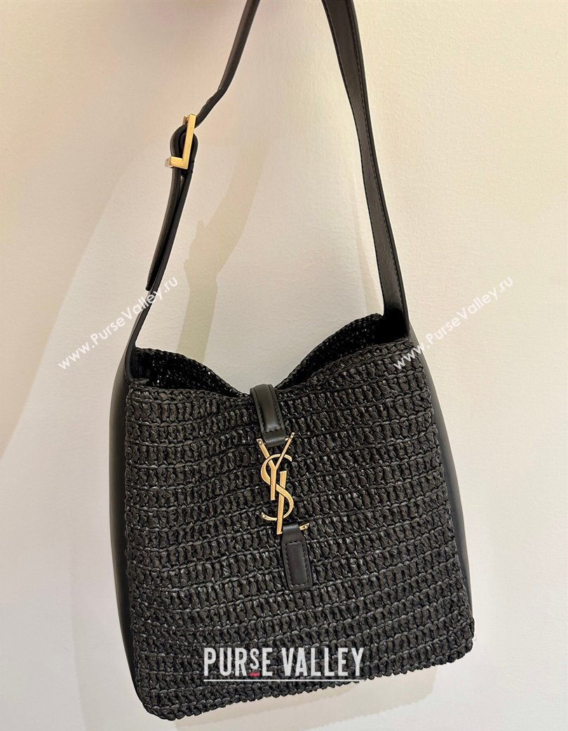 Saint Laurent LE 5 À 7 Supple Small Hobo Bag in Raffia Straw Like and Leather 713938 Black 2026 (YIDA-260119001)