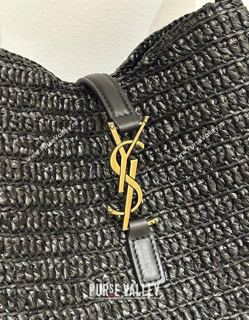 Saint Laurent LE 5 À 7 Supple Small Hobo Bag in Raffia Straw Like and Leather 713938 Black 2026 (YIDA-260119001)