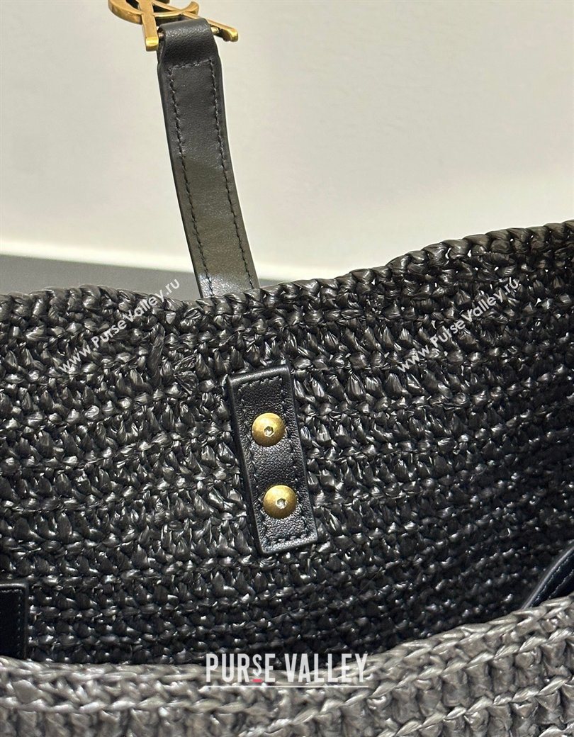 Saint Laurent LE 5 À 7 Supple Small Hobo Bag in Raffia Straw Like and Leather 713938 Black 2026 (YIDA-260119001)