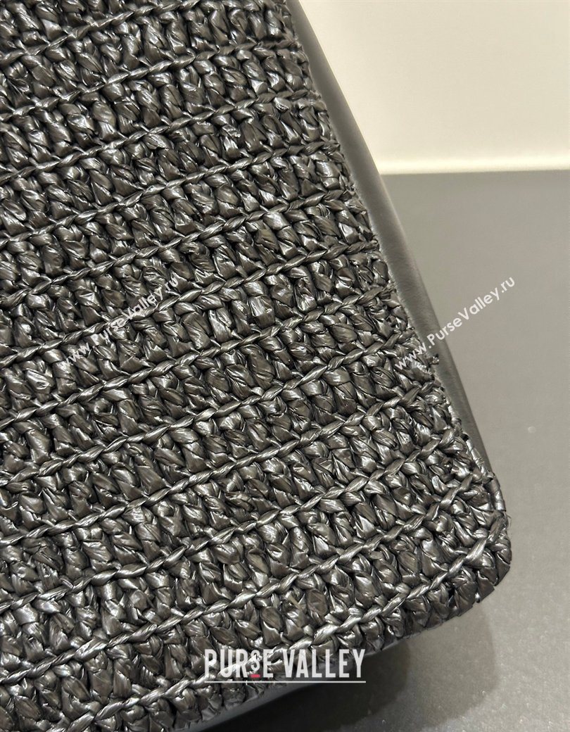 Saint Laurent LE 5 À 7 Supple Small Hobo Bag in Raffia Straw Like and Leather 713938 Black 2026 (YIDA-260119001)