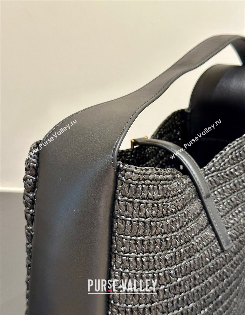 Saint Laurent LE 5 À 7 Supple Small Hobo Bag in Raffia Straw Like and Leather 713938 Black 2026 (YIDA-260119001)