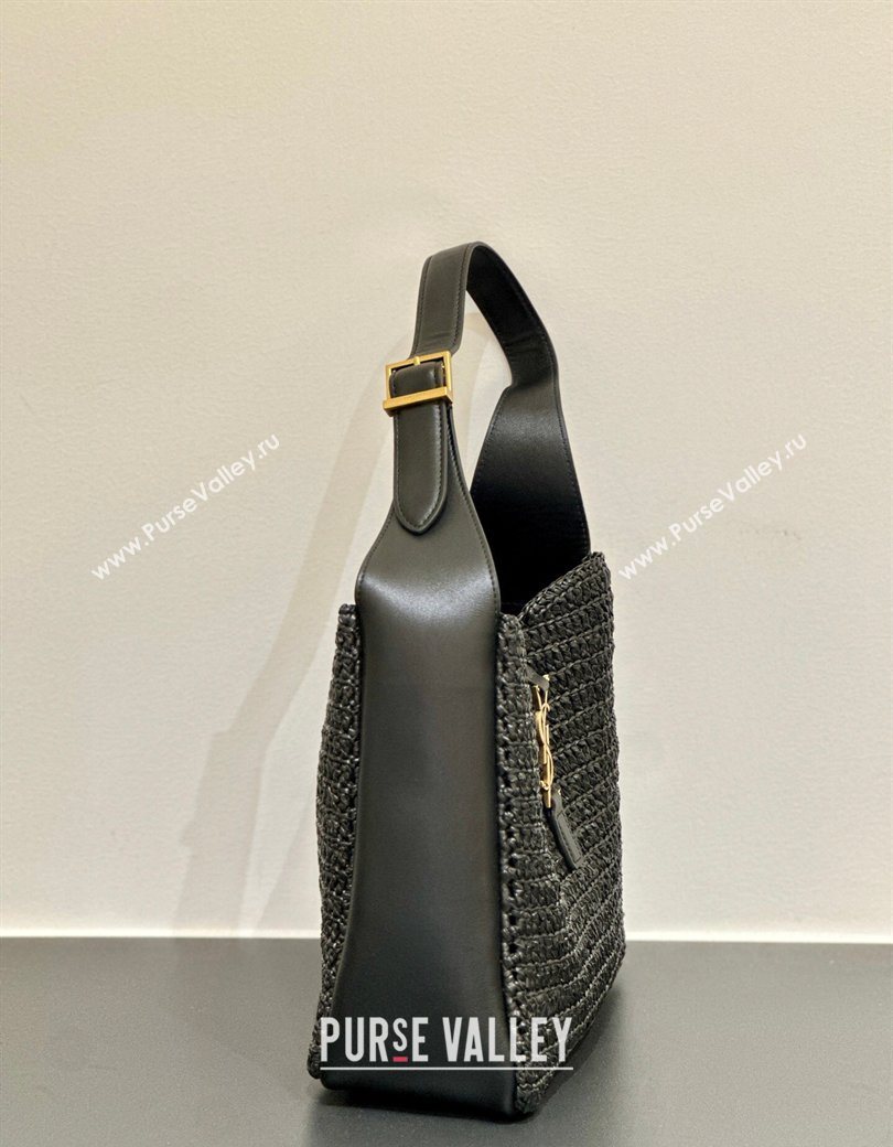 Saint Laurent LE 5 À 7 Supple Small Hobo Bag in Raffia Straw Like and Leather 713938 Black 2026 (YIDA-260119001)