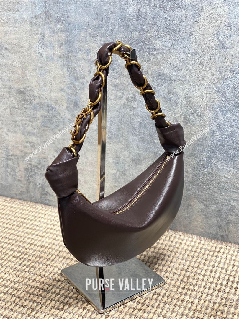Saint Laurent Amalia Mini Hobo Bag in Calfskin Leather Coffee Brown 2026 862558 (YY-260119014)