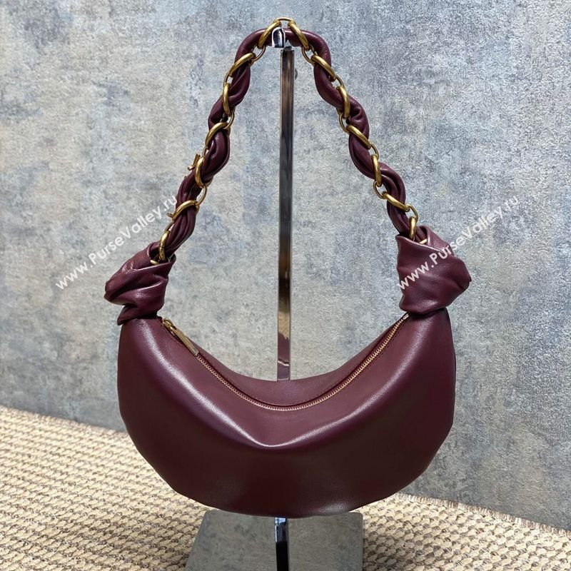 Saint Laurent Amalia Mini Hobo Bag in Calfskin Leather Burgundy 2026 862558 (YY-260119015)