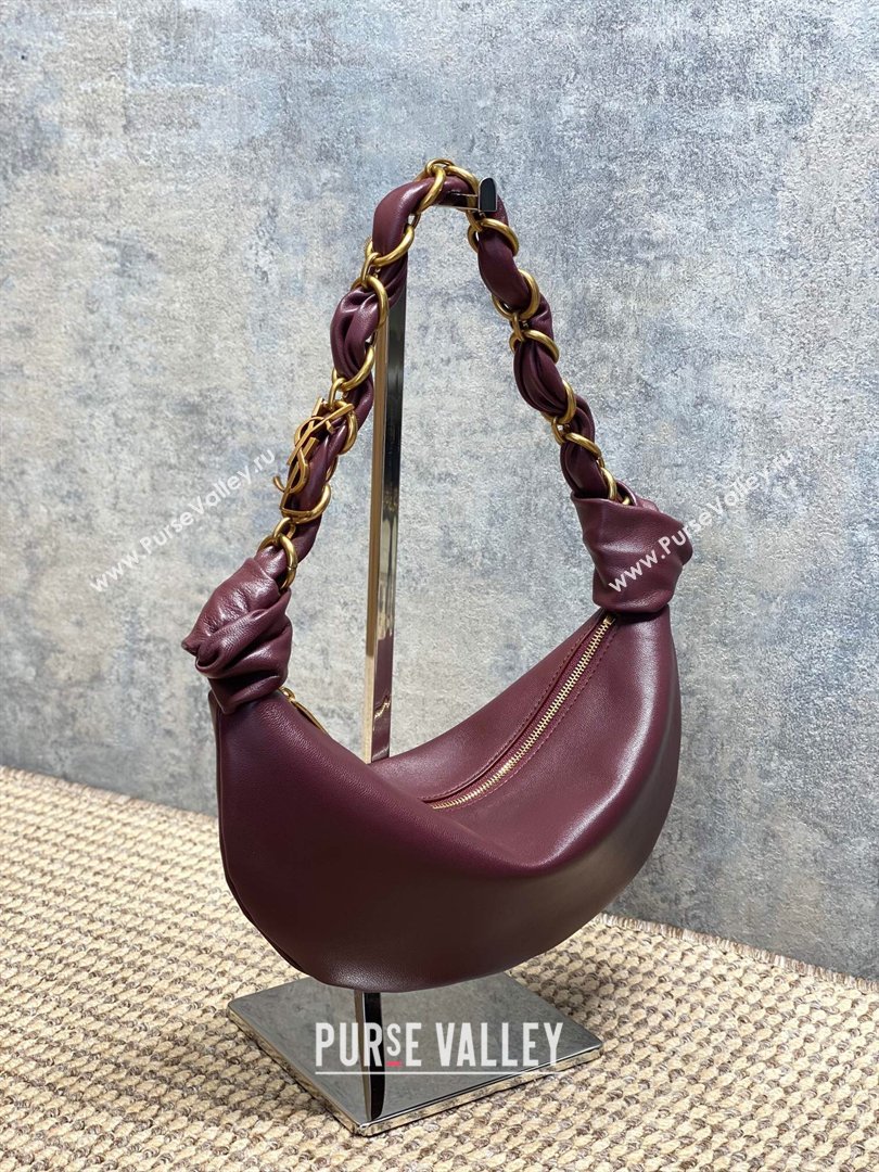 Saint Laurent Amalia Mini Hobo Bag in Calfskin Leather Burgundy 2026 862558 (YY-260119015)