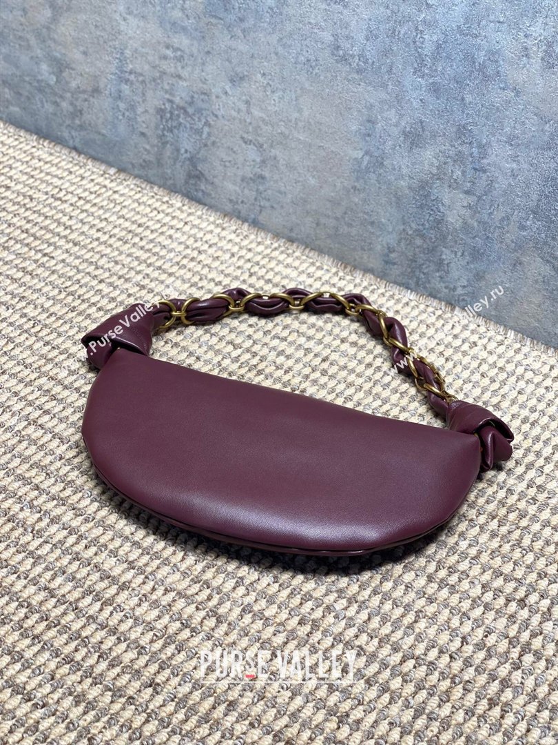 Saint Laurent Amalia Mini Hobo Bag in Calfskin Leather Burgundy 2026 862558 (YY-260119015)