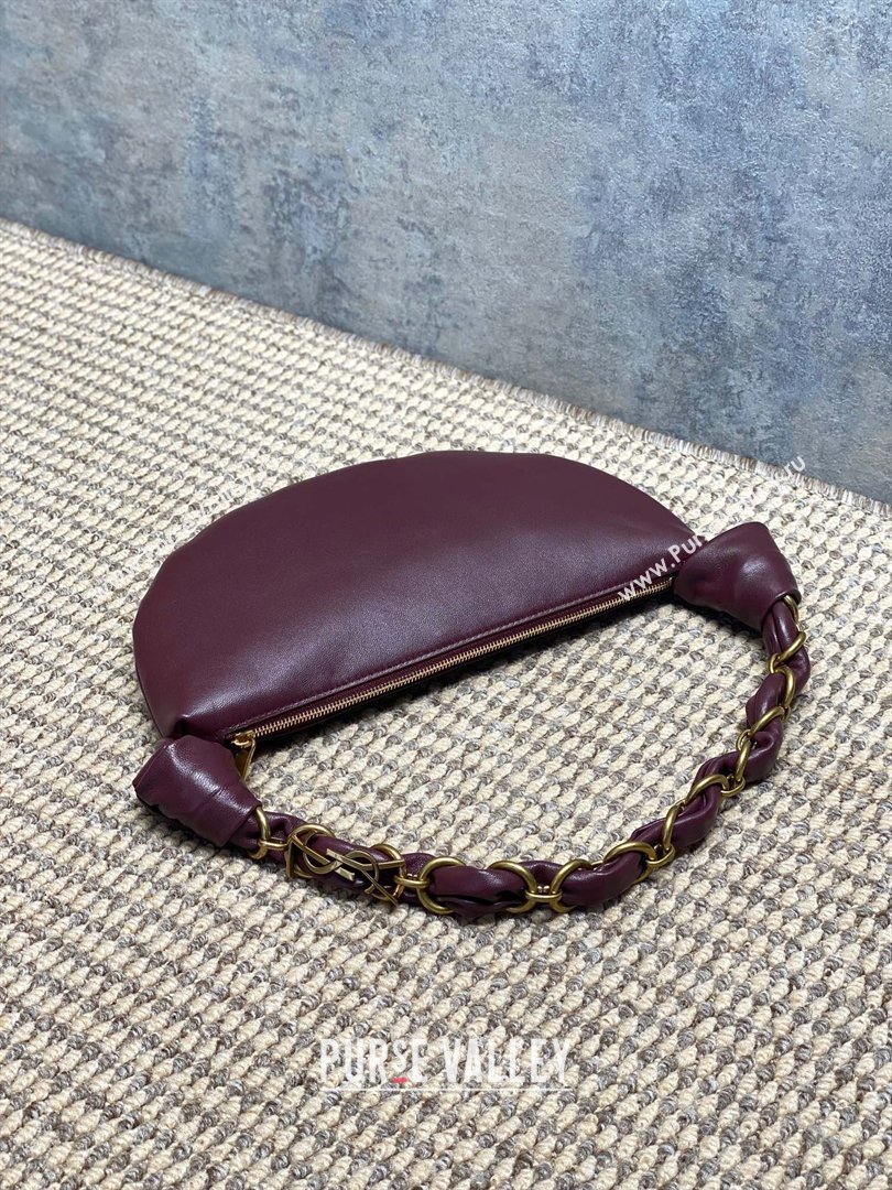 Saint Laurent Amalia Mini Hobo Bag in Calfskin Leather Burgundy 2026 862558 (YY-260119015)