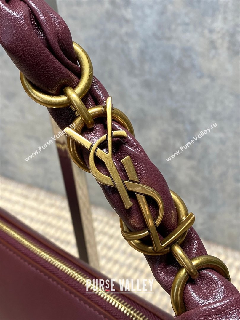 Saint Laurent Amalia Mini Hobo Bag in Calfskin Leather Burgundy 2026 862558 (YY-260119015)