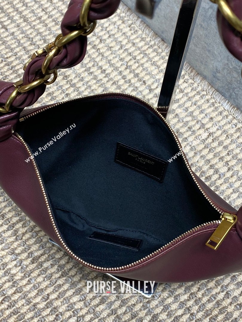 Saint Laurent Amalia Mini Hobo Bag in Calfskin Leather Burgundy 2026 862558 (YY-260119015)